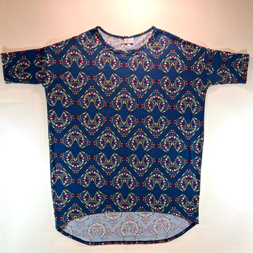 LuLaRoe Irma Stained Glass Print Tunic Blue Top Medium
